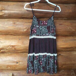 Entro Patchwork Print Tiered Western Flowy Boho Chic Festival Dress Size Small